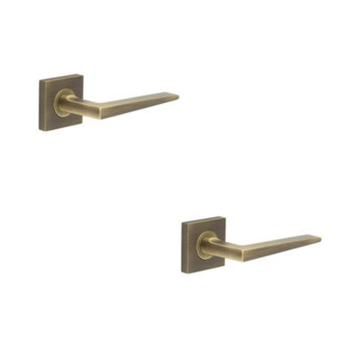 2 PACK Elegant Antique Brass Door Handle on Square Rose for Luxury Spaces - Solid Brass Interior Handle