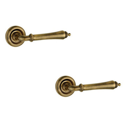 2 PACK Elegant Antique Brass Door Handle with Rose Design - Interior Handle