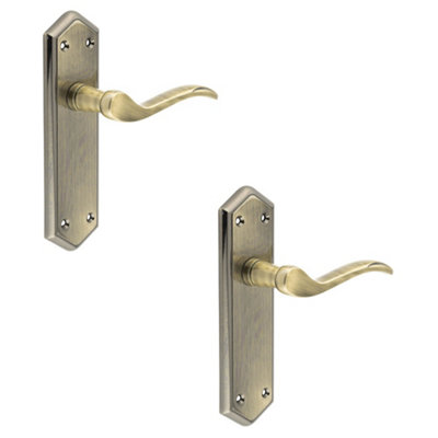 2 PACK Elegant Antique Bronze Suite Door Handle with Latchplate - Interior Lever on Backplate