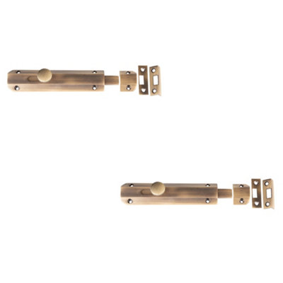 2 PACK Elegant Architectural Slide Door Bolts in Antique Brass - 150x35mm - Door Bolt Lock