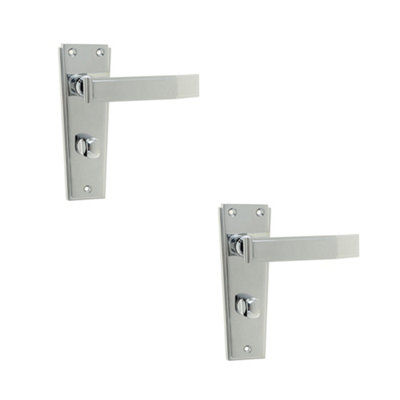 2 PACK Elegant Art Deco Bathroom Door Handle in Polished Chrome Finish - Interior Lever on Backplate