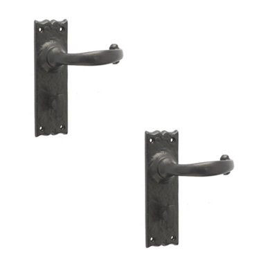 2 PACK Elegant Black Suite Door Handle for Bathrooms with Detailed Backplate - Interior Lever on Backplate