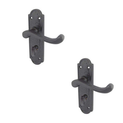 2 PACK Elegant Black Suite Door Handle on Bathroom Plate for Stylish Interiors - Interior Lever on Backplate