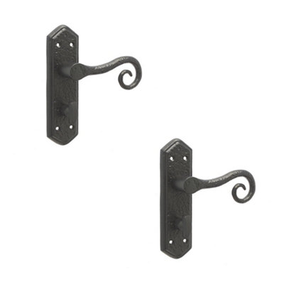 2 PACK Elegant Black Suite Door Handle with Bathroom Plate - Interior Lever on Backplate