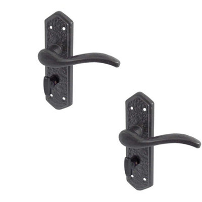 2 PACK Elegant Black Suite Door Handle with Bathroom Plate Interior Lever on Backplate