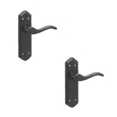 2 PACK Elegant Black Suite Door Handle with Latchplate and Three Styles - Interior Lever on Backplate