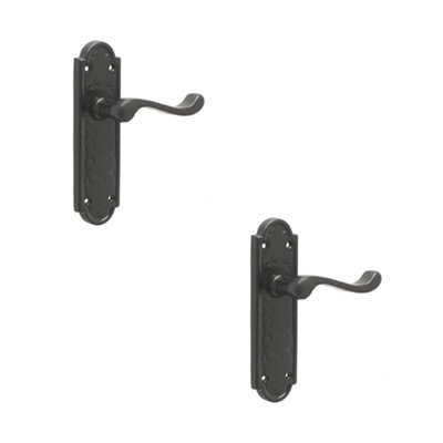 2 PACK Elegant Black Suite Door Handle with Latchplate Interior Lever on Backplate - Traditional Black Iron