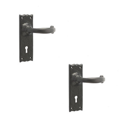 2 PACK Elegant Black Suite Door Handle with Lockplate for Modern Homes - Interior Lever on Backplate