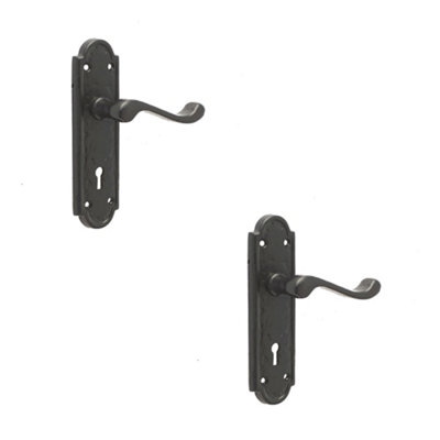 2 PACK Elegant Black Suite Door Handle with Lockplate - Interior Lever on Backplate