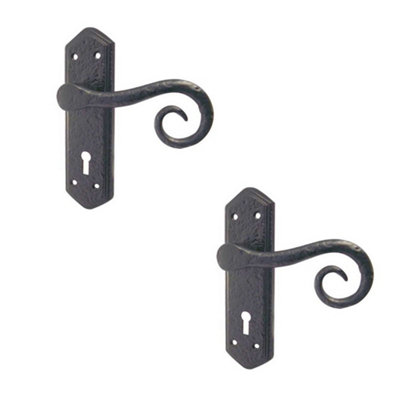 2 PACK Elegant Black Suite Door Handle with Lockplate Interior Lever on Backplate