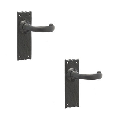 2 PACK Elegant Black Suite Door Handle with Long Latchplate - Interior Lever on Backplate