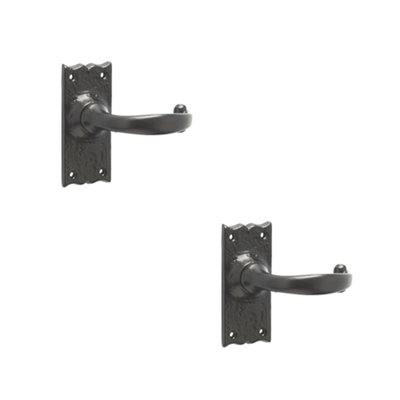 2 PACK Elegant Black Suite Door Handle with Short Latchplate - Interior Lever on Backplate