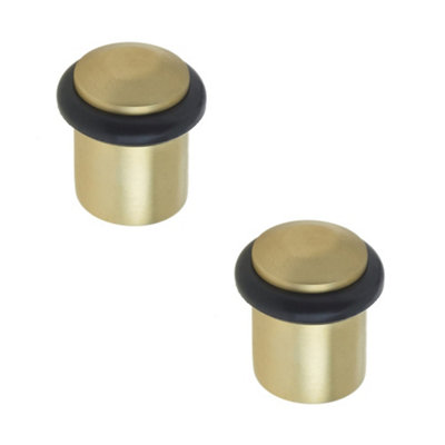 2 PACK Elegant Chamfered Door Stops in Satin Brass for Protection and Style - Solid Brass & Rubber Stopper