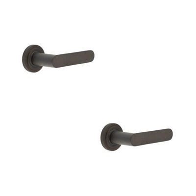 2 PACK Elegant Chamfered Rose Door Handle in Dark Bronze Finish - Solid Brass Interior Lever Handle