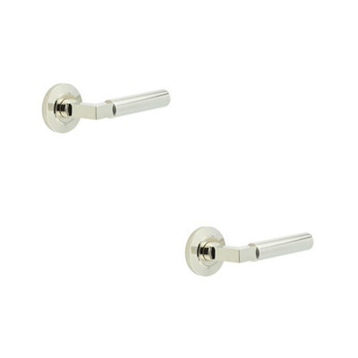 2 PACK Elegant Chamfered Rose Door Handle in Polished Nickel Solid Brass Interior Handle