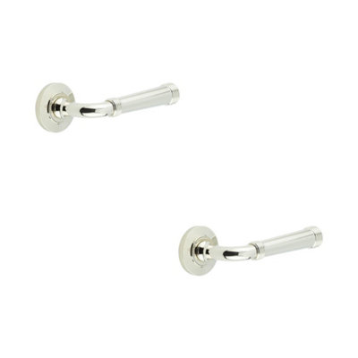 2 PACK Elegant Chamfered Rose Door Handle in Polished Nickel - Solid Brass Interior Handle