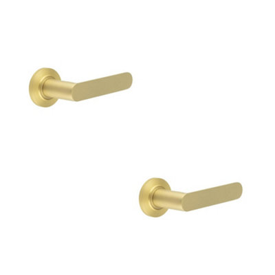 2 PACK Elegant Chamfered Rose Satin Brass Door Handle for Home and Office - Solid Brass Interior Handle