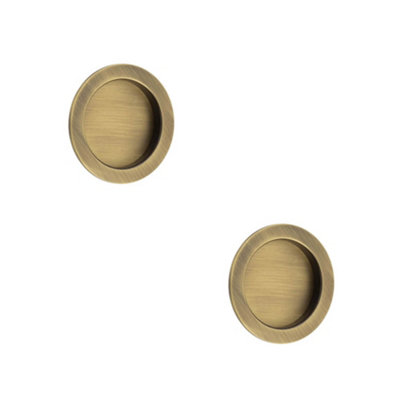 2 PACK Elegant Circular Flush Pull in Antique Brass Finish for Doors - Door Handle
