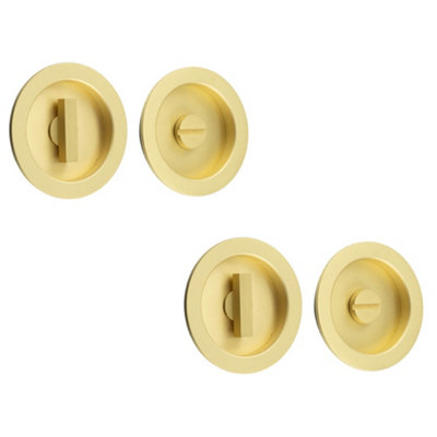 2 PACK Elegant Circular Turn & Release in Satin Brass for Modern Homes - Door Handle