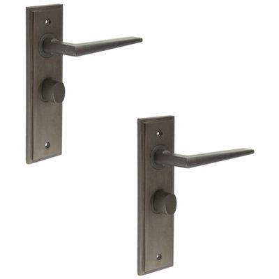 2 PACK Elegant Dark Bronze Bathroom Door Handle with Backplate and Turn Release Solid Brass - Interior Handle