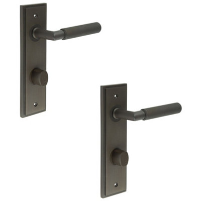 2 PACK Elegant Dark Bronze Bathroom Door Handle with Backplate and Turn Release - Solid Brass Interior Handle