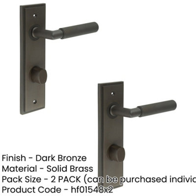 2 PACK Elegant Dark Bronze Bathroom Door Handle with Backplate and Turn Release - Solid Brass Interior Handle
