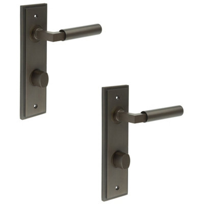 2 PACK Elegant Dark Bronze Bathroom Door Handle with Backplate and Turn Release Solid Brass Interior Toilet Handle