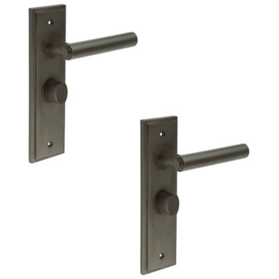 2 PACK Elegant Dark Bronze Bathroom Door Handle with Backplate and Turn Release - Solid Brass Interior Toilet Lever