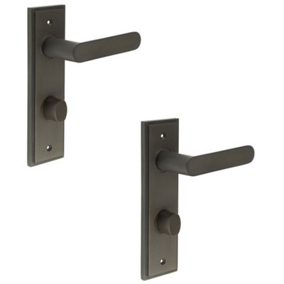 2 PACK Elegant Dark Bronze Bathroom Door Handle with Backplate and Turn Release - Solid Brass Interior WC Handle