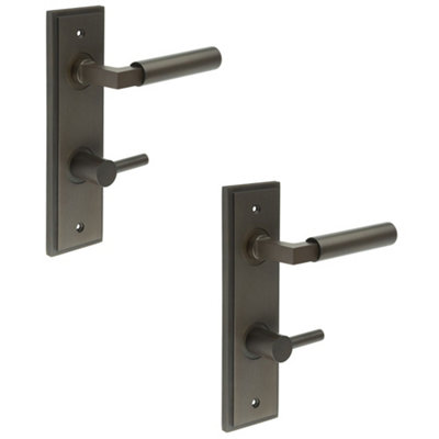 2 PACK Elegant Dark Bronze Bathroom Door Handle with Backplate and Turn Release Solid Brass Interior WC Handle