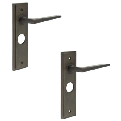 2 PACK Elegant Dark Bronze Bathroom Door Handle with Backplate Solid Brass - Interior Handle