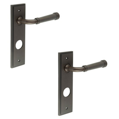 2 PACK Elegant Dark Bronze Bathroom Door Handle with Backplate - Solid Brass Interior Handle