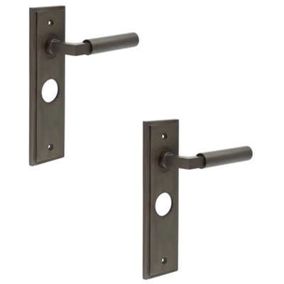 2 PACK Elegant Dark Bronze Bathroom Door Handle with Backplate - Solid Brass Interior Lever Toilet Handle