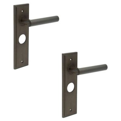 2 PACK Elegant Dark Bronze Bathroom Door Handle with Backplate - Solid Brass Interior Lever