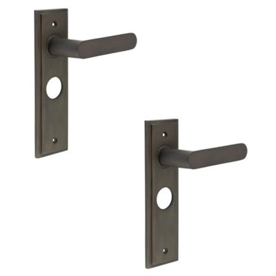 2 PACK Elegant Dark Bronze Bathroom Door Handle with Durable Backplate - Solid Brass Interior Handle