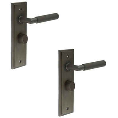 2 PACK Elegant Dark Bronze Bathroom Door Handle with Turn & Release Feature - Solid Brass Interior Handle