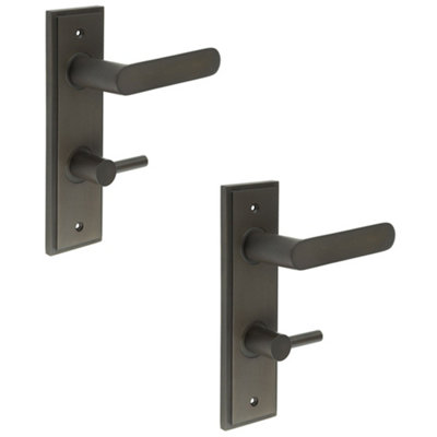 2 PACK Elegant Dark Bronze Bathroom Door Handle with Turn & Release Mechanism - Solid Brass Interior Handle