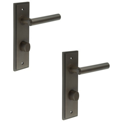 2 PACK Elegant Dark Bronze Bathroom Door Handle with Turn & Release Mechanism - Solid Brass Interior Lever