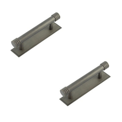 2 PACK Elegant Dark Bronze Cabinet Handle with Stepped Backplate - 96mm Ctrs - Kitchen Drawer Pull Handle