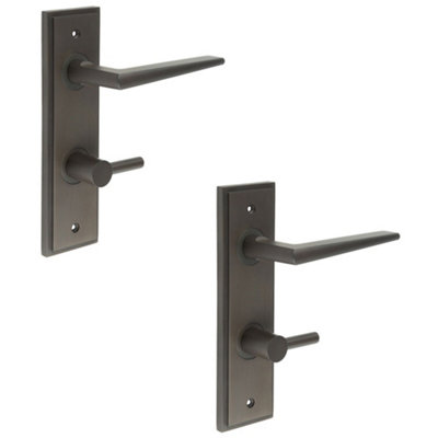2 PACK Elegant Dark Bronze Door Handle for Bathrooms with Turn & Release Functionality - Solid Brass Interior Handle