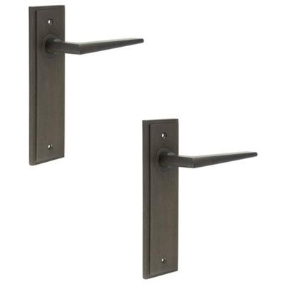 2 PACK Elegant Dark Bronze Door Handle Latch Backplate for Modern Homes Solid Brass - Interior Handle