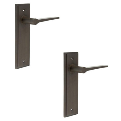 2 PACK Elegant Dark Bronze Door Handle Latch Backplate for Modern Homes - Solid Brass Interior Handle