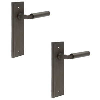 2 PACK Elegant Dark Bronze Door Handle Latch with Backplate for Modern Homes - Solid Brass Interior Lever