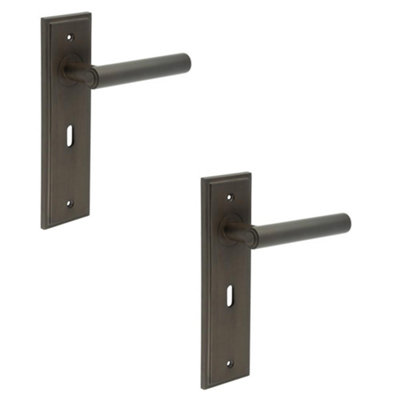 2 PACK Elegant Dark Bronze Door Handle Lock Backplate for Home and Office - Solid Brass Interior Lever