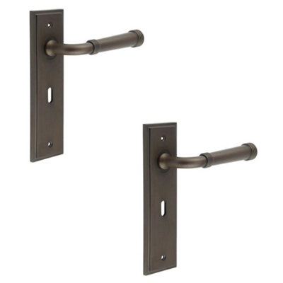 2 PACK Elegant Dark Bronze Door Handle Lock Backplate for Luxury Homes - Solid Brass Interior Handle