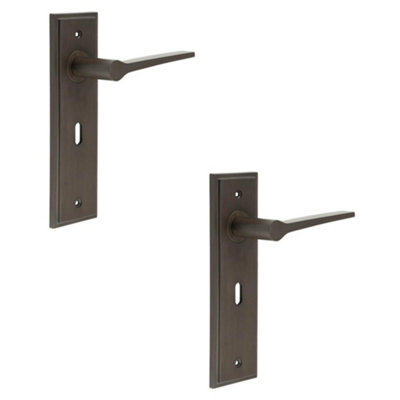 2 PACK Elegant Dark Bronze Door Handle Lock Backplate for Modern Homes - Solid Brass Interior Handle
