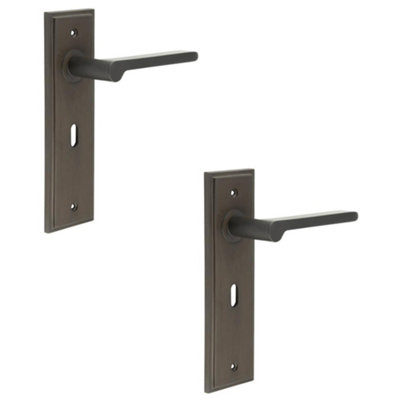 2 PACK Elegant Dark Bronze Door Handle Lock Backplate for Stylish Homes - Solid Brass Interior Handle