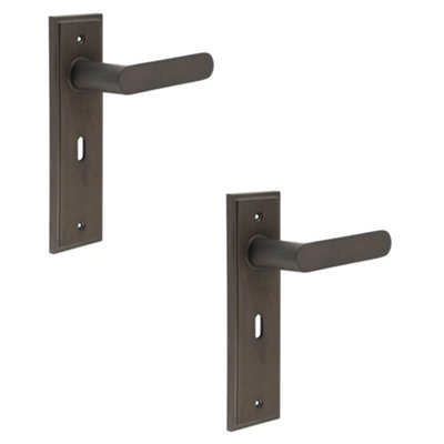 2 PACK Elegant Dark Bronze Door Handle Lock Backplate for Stylish Interiors - Solid Brass Interior Handle