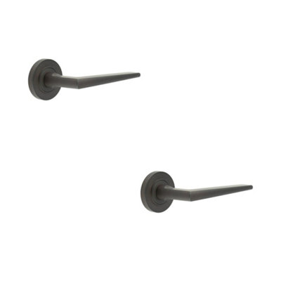 2 PACK Elegant Dark Bronze Door Handle on Plain Rose for Luxury Interiors - Solid Brass Interior Handle
