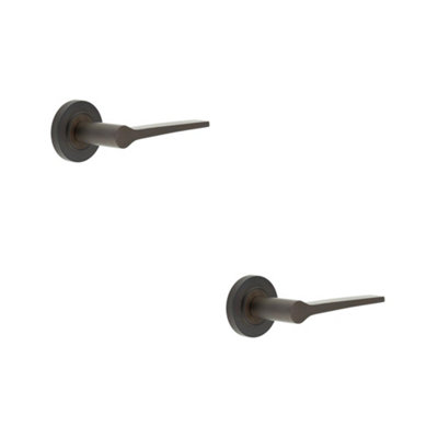 2 PACK Elegant Dark Bronze Door Handle on Rose for Modern and Classic Interiors - Solid Brass Interior Handle